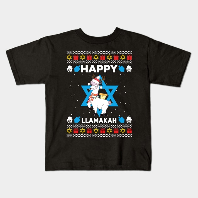 Happy Llamakah Jewish Hanukkah Llama Gift Kids T-Shirt by TeeSky